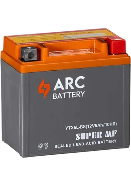 Arc Battery 12 Volt 5 Amper Yatay Motosiklet Aküsü (Üretim YILI:2024)