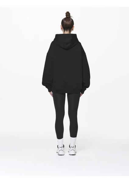 Kapüşonlu Içi Polar Yüksek Baskılı Siyah Oversize Hoodie Sweatshirt