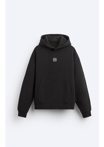 Kapüşonlu Içi Polar Yüksek Baskılı Siyah Oversize Hoodie Sweatshirt