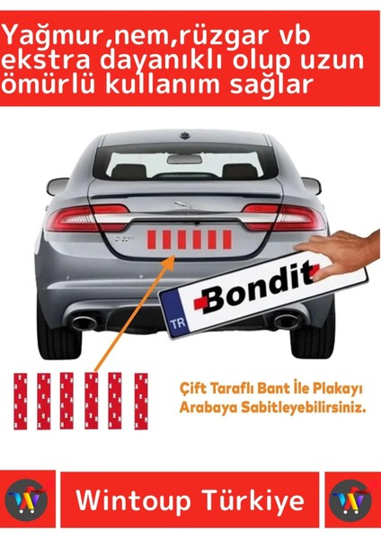 Yağmur Rüzgar Neme Ekstra Güçlü Isıya Dayanıklı 9,5 x 3 cm Çift Taraflı Plaka Bandı 24 Adet