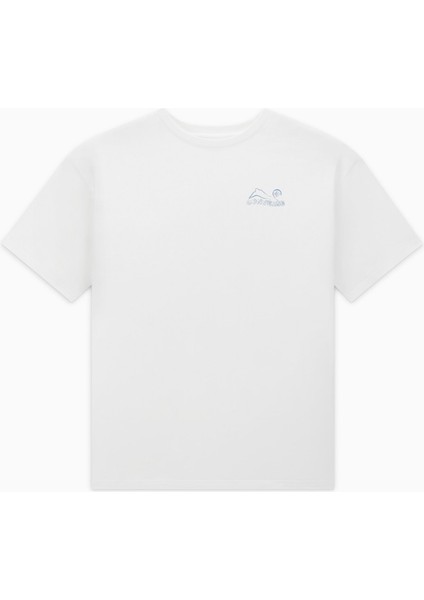 Outdoor Terrain Textures Erkek Beyaz Yuvarlak Yaka Tişört