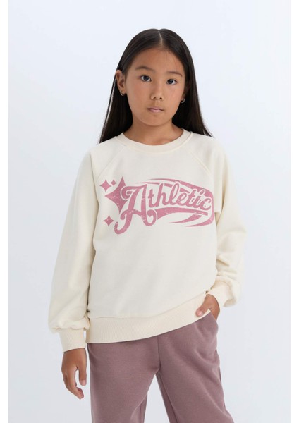 Kız Çocuk Relax Fit Bisiklet Yaka Baskılı Sweatshirt D6988A824WN