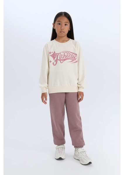 Kız Çocuk Relax Fit Bisiklet Yaka Baskılı Sweatshirt D6988A824WN