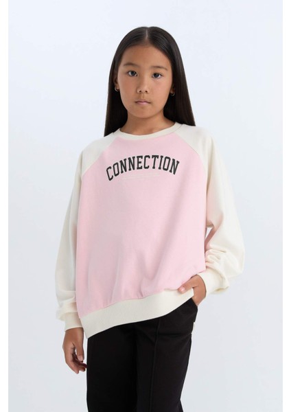 Kız Çocuk Relax Fit Bisiklet Yaka Baskılı Sweatshirt D6642A824AU