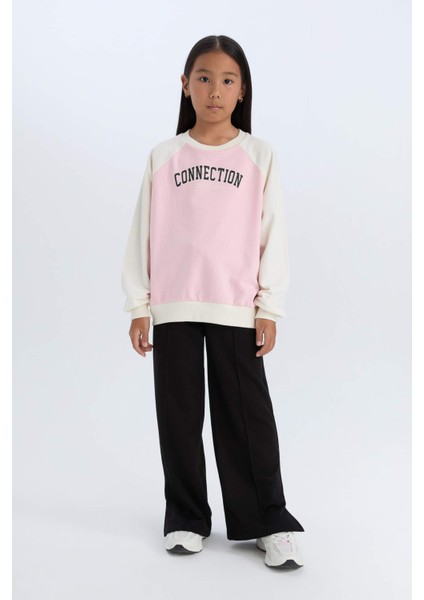 Kız Çocuk Relax Fit Bisiklet Yaka Baskılı Sweatshirt D6642A824AU