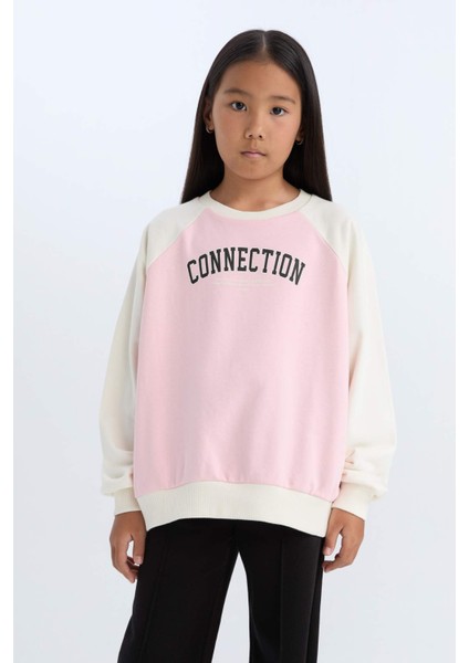 Kız Çocuk Relax Fit Bisiklet Yaka Baskılı Sweatshirt D6642A824AU