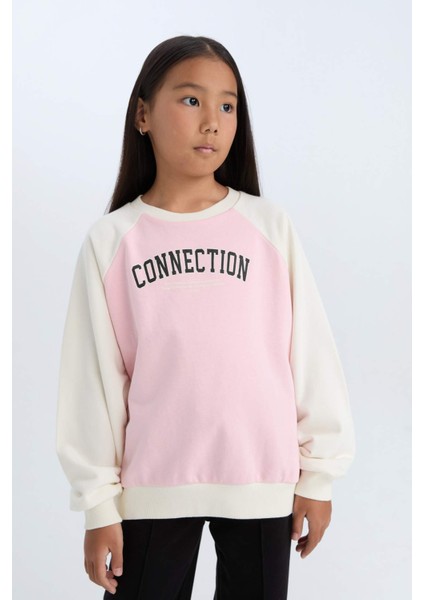 Kız Çocuk Relax Fit Bisiklet Yaka Baskılı Sweatshirt D6642A824AU