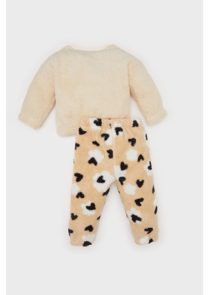 Kız Bebek 2'li Takım Kalp Desenli Pelüş Sweatshirt Beli Lastikli Alt B3133A524WN fırsatları
