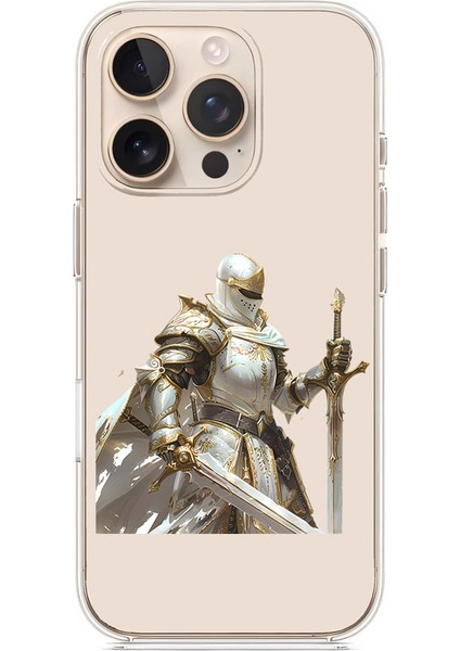 Apple iPhone 16 Pro Max Uyumlu Beyaz Pelerinli Savaşçı Desenli Silikon Kılıf