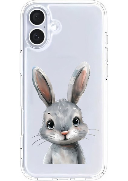 Apple iPhone 16 Uyumlu Sevimli Tavşan Desenli Silikon Kılıf