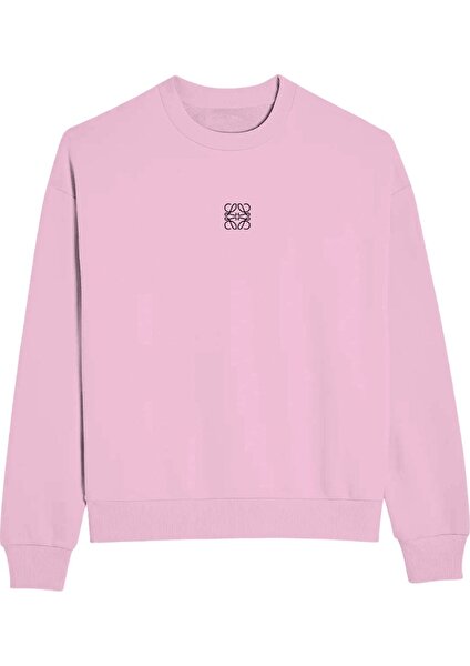 Bisiklet Yaka Içi Polar Yüksek Baskılı Pembe Oversize Sweatshirt