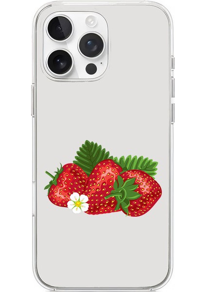 Apple iPhone 15 Pro Uyumlu Çilekler Desenli Silikon Kılıf