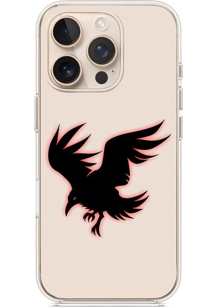 Apple iPhone 15 Pro Max Uyumlu Siyah Kuş Desenli Silikon Kılıf