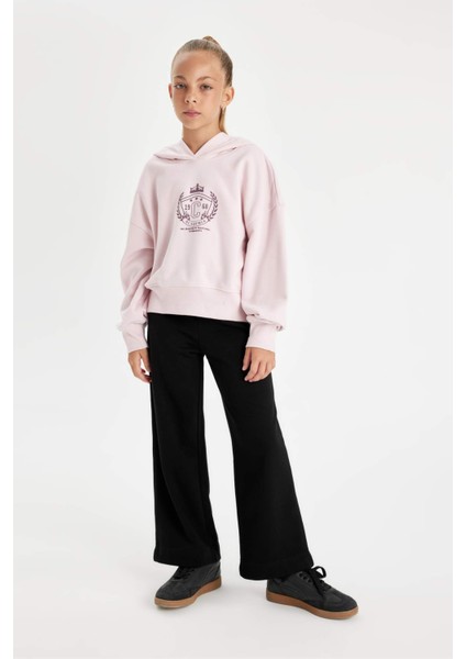Kız Çocuk Oversize Geniş Kalıp Kapüşonlu İşlemeli Sweatshirt D2885A824WN fiyatları