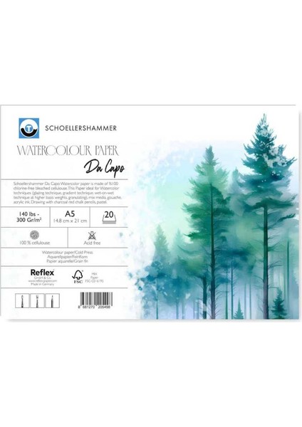 Schoellershammer Da Capo Cold Press Suluboya Defteri Blok 300 Gr. A5 20 Yaprak