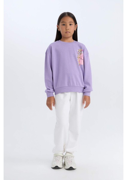 Kız Çocuk Relax Fit Bisiklet Yaka Baskılı Sweatshirt D1553A824WN