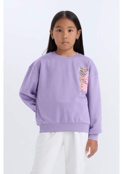 Kız Çocuk Relax Fit Bisiklet Yaka Baskılı Sweatshirt D1553A824WN