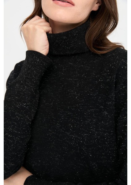 Kadın Tam Balıkçı Yaka Dikişsiz Kazak 23391 Siyah modelleri