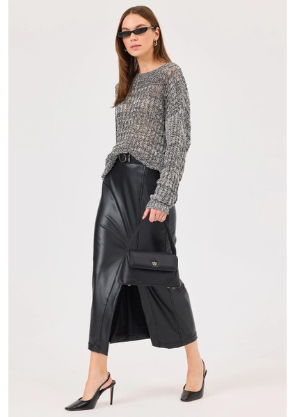 Kadın Yırtmaçlı Suni Deri Etek 0010 Siyah modelleri