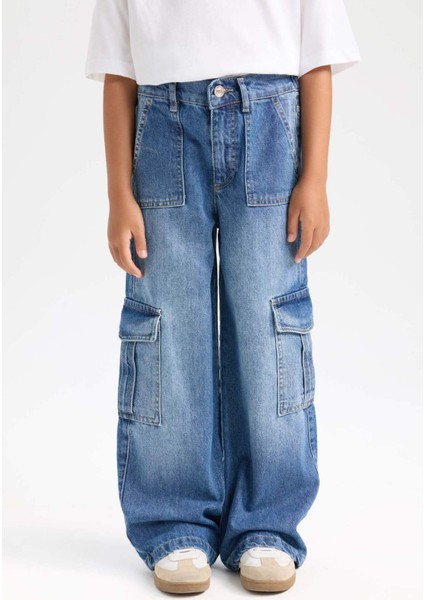 Kız Çocuk Wide Leg Kargo Geniş Paça Jean Pantolon C8540A824AU