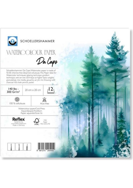 Schoellershammer Da Capo Cold Press Suluboya Defteri Blok 300 Gr. 20X20 Cm. 12 Yaprak