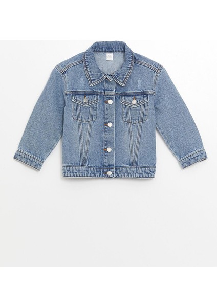 Lcw Kids Asit Yıkamalı Gömlek Yaka Basic Kız Çocuk Jean Ceket