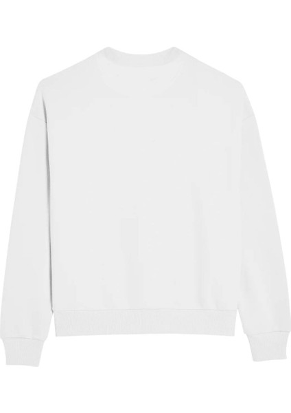 Bisiklet Yaka Içi Polar Jardin Du Village Yazı Baskılı Beyaz Oversize Sweatshirt