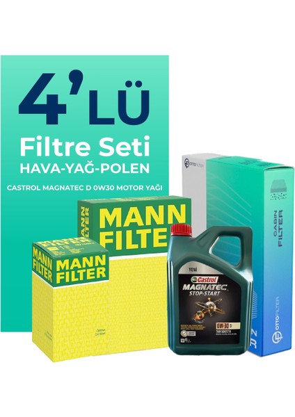 MANN Jaguar XE 2.0 Dizel Filtre Bakım Seti Castrol Motor Yağlı (2015-2020) 4 Lü