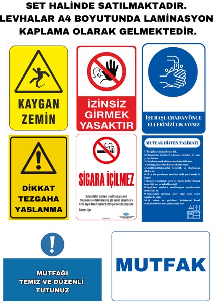 Mutfak Uyarı Levhaları Set