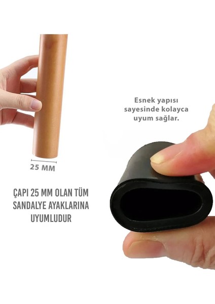 8 Adet Sessiz Tip Sandalye Pabucu Masa Sandalye Zemin Koruyucu 2,5 cm Siyah