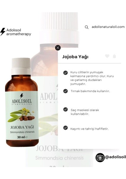 Adolis Oil Aromatherapy Jojoba Yağı Soğuk Sıkım 30  Ml[jojoba Oil]