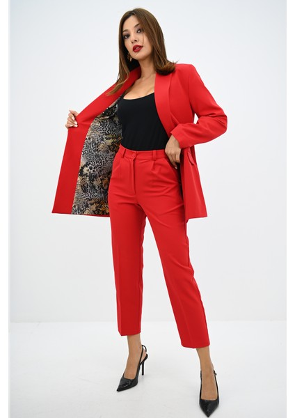 Kadın Leopar Astar Detaylı Ceket Takım 0115-25 modelleri