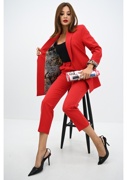 Kadın Leopar Astar Detaylı Ceket Takım 0115-25 fırsatları