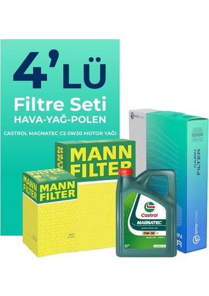 MANN Peugeot 508 1.6 Benzin Puretech Filtre Bakım Seti Castrol Motor Yağlı (2019-2022) 4 Lü
