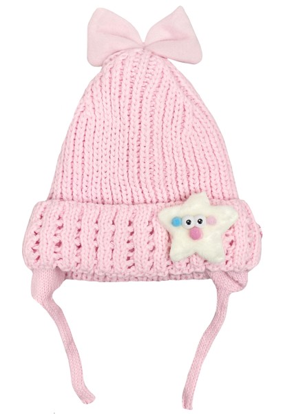 Mix-Yıldız Aksesuarlı Kız Bebek Bere Pembe