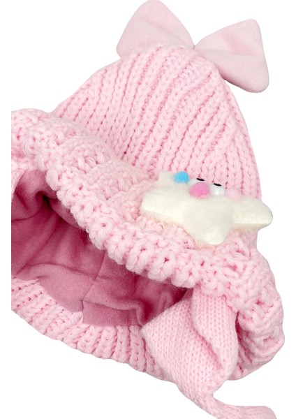 Mix-Yıldız Aksesuarlı Kız Bebek Bere Pembe