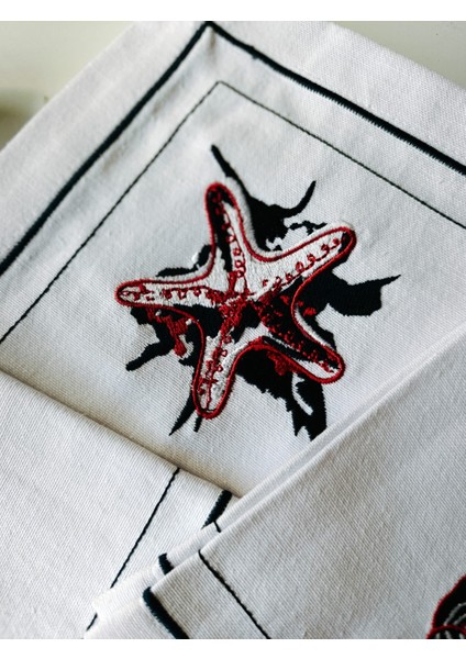 Deniz Yıldızı Nakışlı Keten Kumaş Peçete 2 Adet - Dekoratif Servis Peçetesi fiyatları