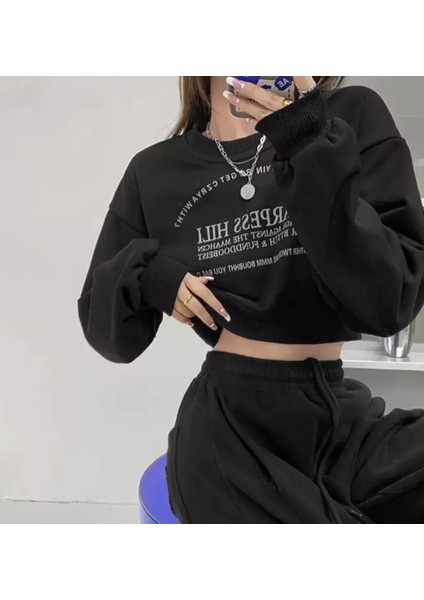 Özel Tasarım Bisiklet Yaka Carpess Hıll Baskılı Kışlık Crop Kadın Eşofman Takımı fiyatları