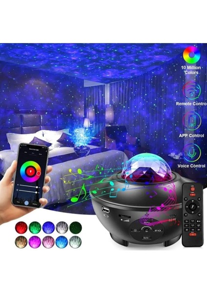 LED Yıldız Galaxy Projektör Gece Yıldızlı Gökyüzü Lamba Dahili Bluetooth Hoparlör Gece Lambası fiyatları