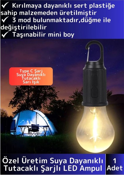 Premium 3 Modlu Suya Dayanıklı Kablosuz Askılı Kırılmaz Kamp Aydınlatma Şarjlı Taşınabilir LED Ampul