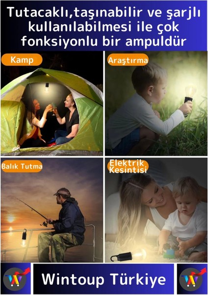 Premium 3 Modlu Suya Dayanıklı Kablosuz Askılı Kırılmaz Kamp Aydınlatma Şarjlı Taşınabilir LED Ampul fiyatları