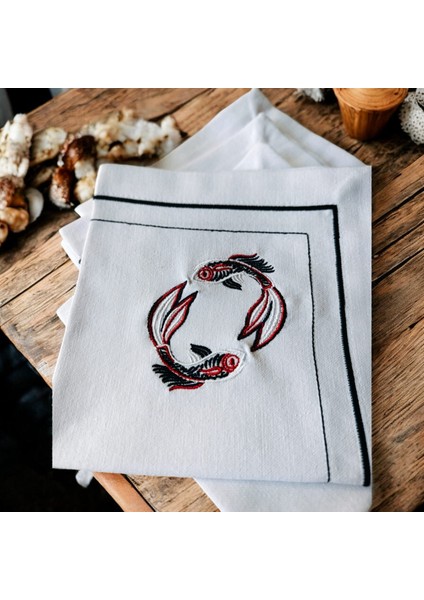 Koi Balıkları Nakışlı Keten Kumaş Peçete 2 Adet - Dekoratif Servis Peçetesi fiyatları