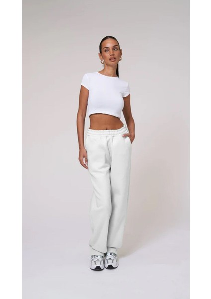 Beli Lastikli Boru Paça 3 Iplik Beyaz Eşofman Altı modelleri