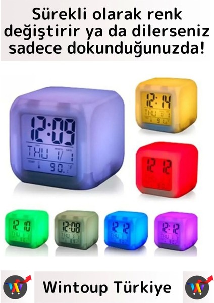 Premium Dekoratif Küp Termometre Takvimli 7 Renk Değiştiren Dijital Alarmlı Küp Masa Çalar Saat fiyatları