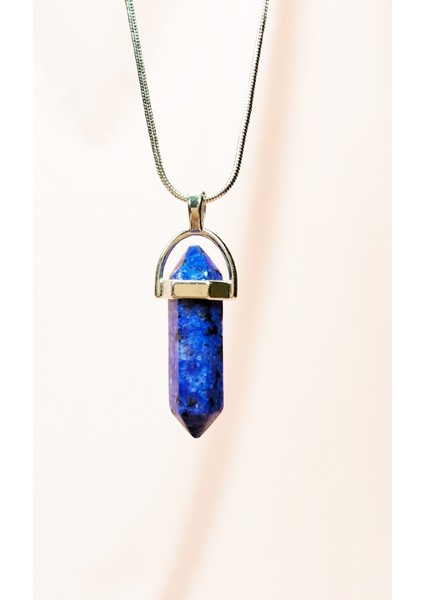 Lapis Lazuli Doğal Taşı Zincirli El Yapımı Tasarımlı Kolye Uç: 3,5 cm Zincir: 20 cm Kutulu