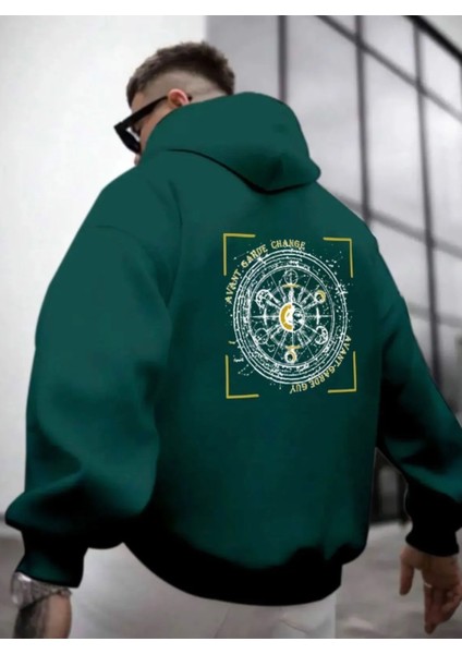 Büyük Beden Özel Tasarım Kapüşonlu Avan Garde Sırt Baskılı Oversize Battal Erkek Sweatshırt
