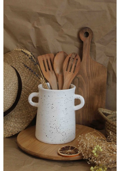 Dekoratif El Yapımı Çift Kulplu Seramik Vazo & Kaşıklık Organizasyon Çeyiz Salon Mutfak Süs modelleri