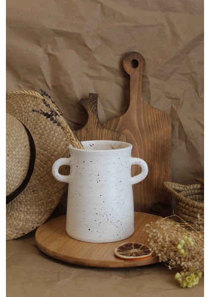 Dekoratif El Yapımı Çift Kulplu Seramik Vazo & Kaşıklık Organizasyon Çeyiz Salon Mutfak Süs fırsatları