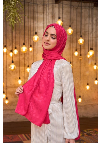 Fuşya İpekhan Zikzak Desen Jakarlı Şal 9014