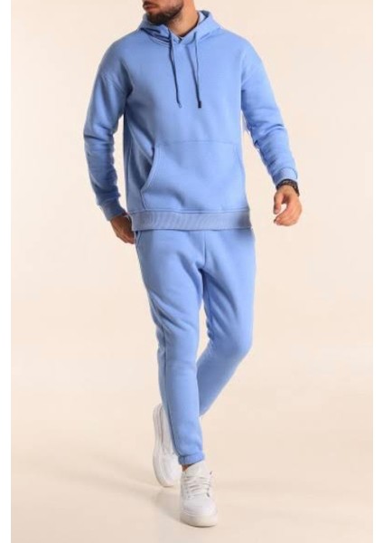 Özel Tasarım Kapüşonlu Baskısız Düz Renk Şardonlu Kışlık Dış Mekan Erkek Eşofman Takımı